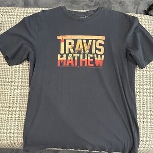 Travis Mathew Men's Gray T-Shirt with Red and Yellow Logo